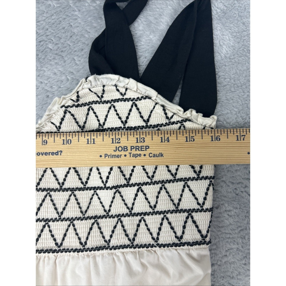 Trixxi Maxi Sun Dress XL Ivory Smocked Tiered‎ Black Bow Strap Pockets - Picture 8 of 9